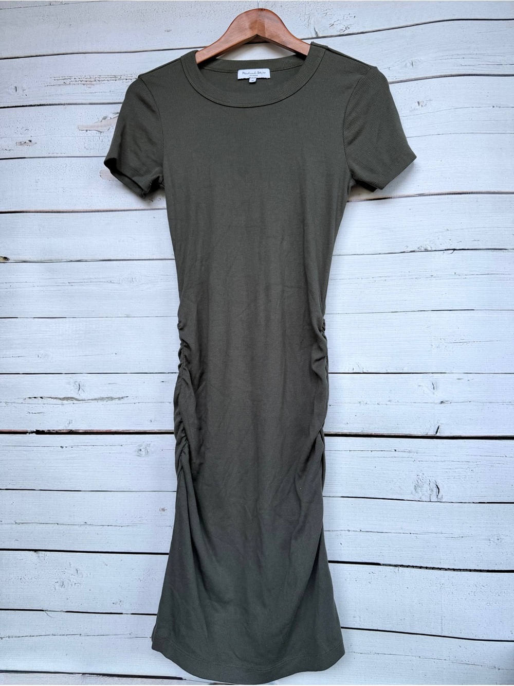 Michael Stars Ruched Crewneck Bodycon Midi Dress - Size P Medium #D102 - Picture 3 of 4